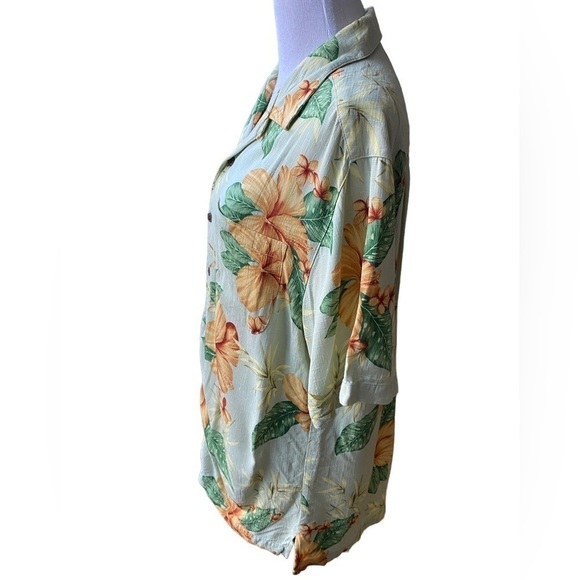 Caribbean Joe Hawaiian Luau Button Up Shirt Hibiscus Floral 100% Rayon Size L - Picture 2 of 11